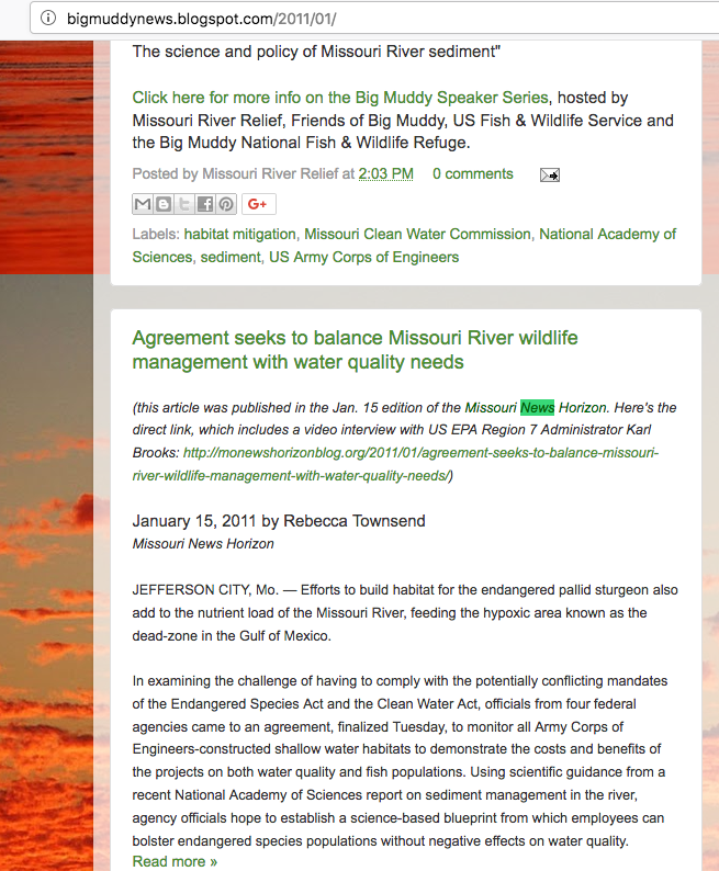 Big Muddy News Blog picks up Missouri News Horizon