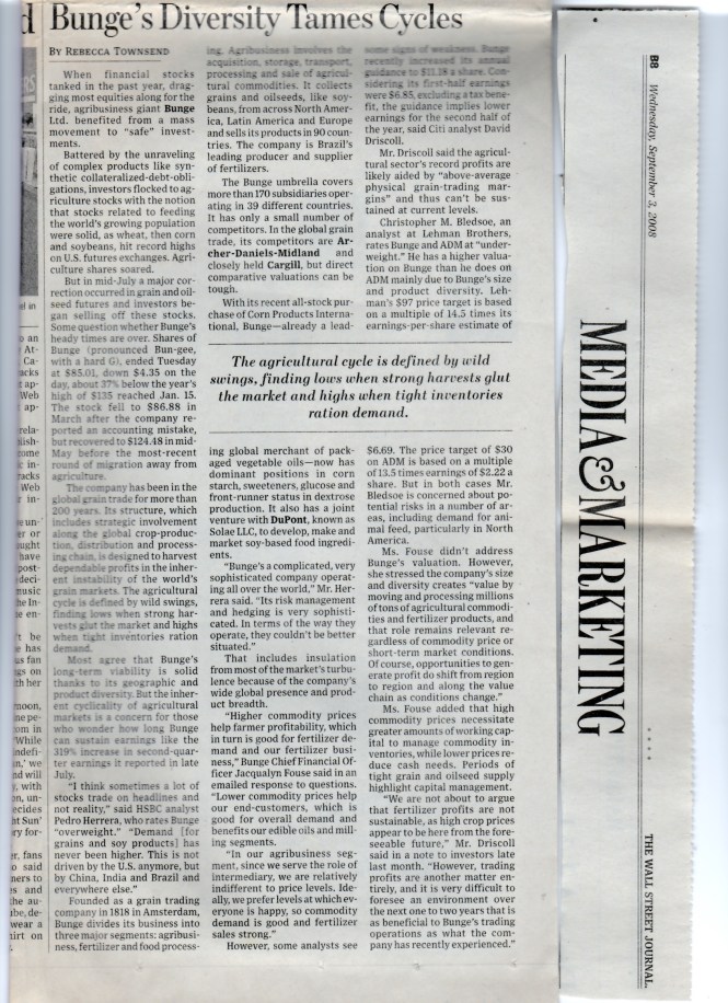 Bunge's Diversity Tames Cyles WSJ 2008 1