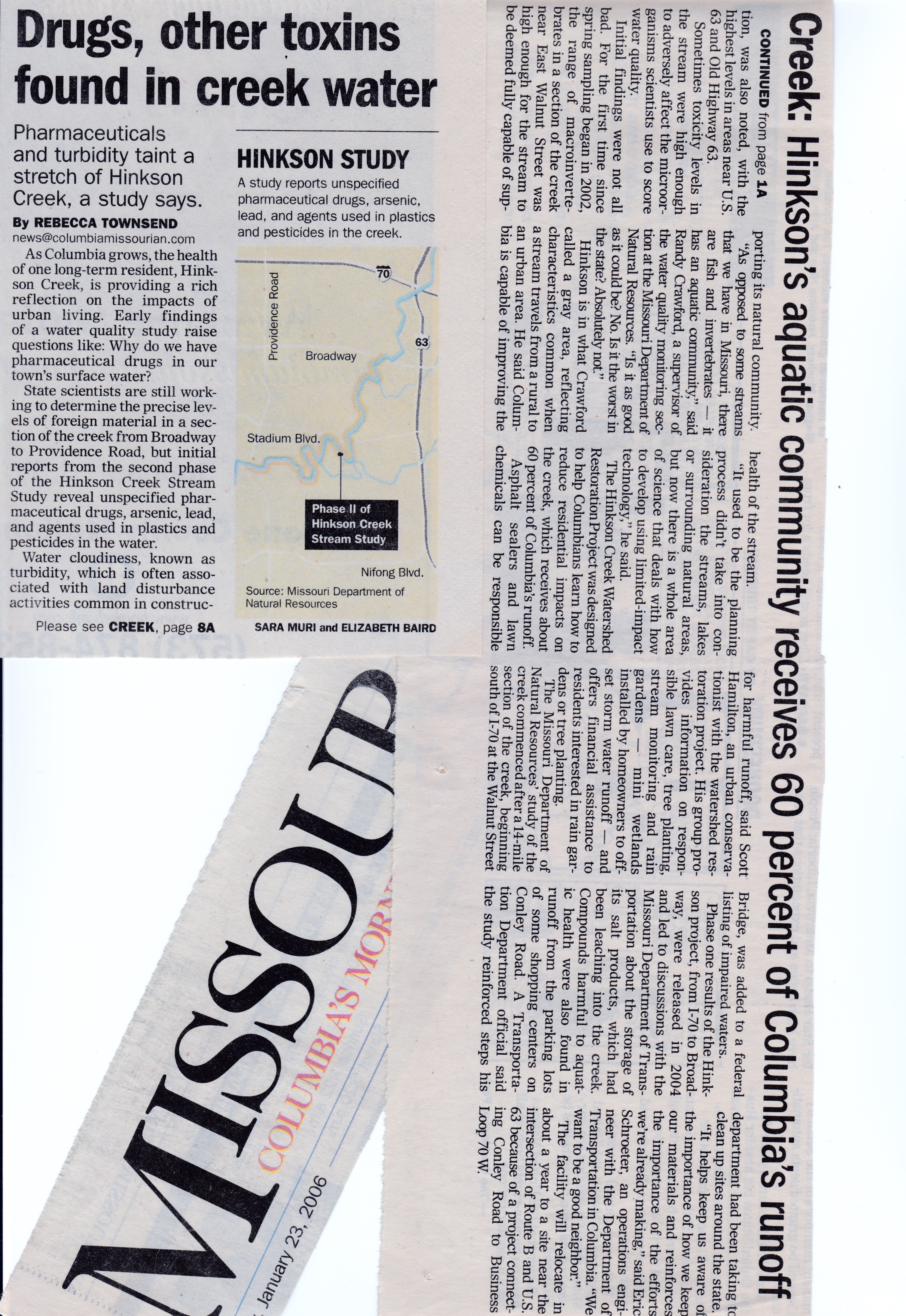 Drugs in Hinkson Creek, Missourian, Jan 2006