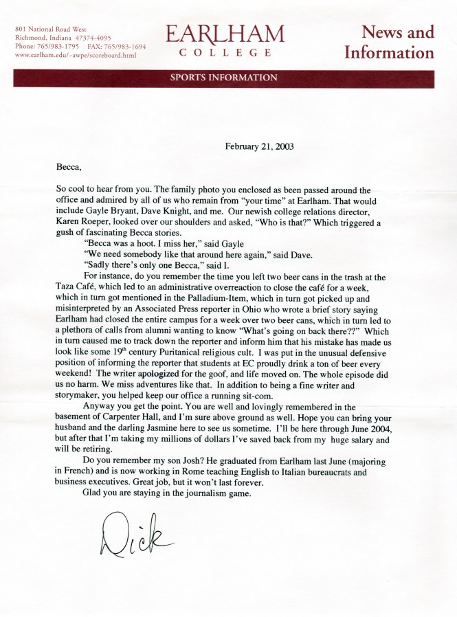 Letter from Dick Holden 2003